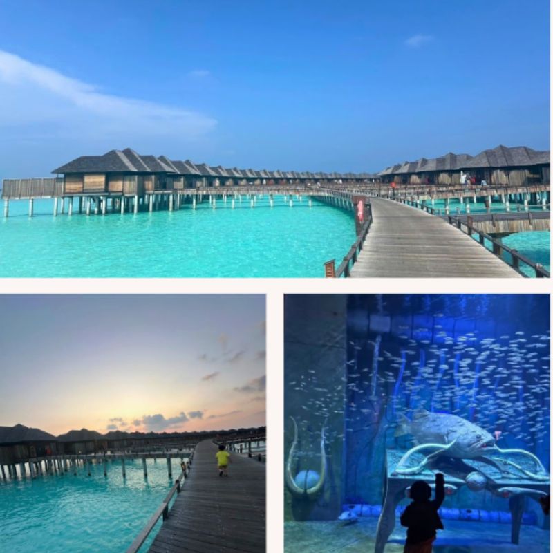 モルディブの水上ヴィラとご家族のご旅行写真