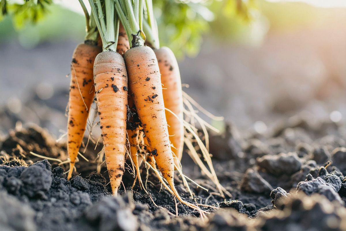 畑で収穫された野菜（にんじん）のイメージ