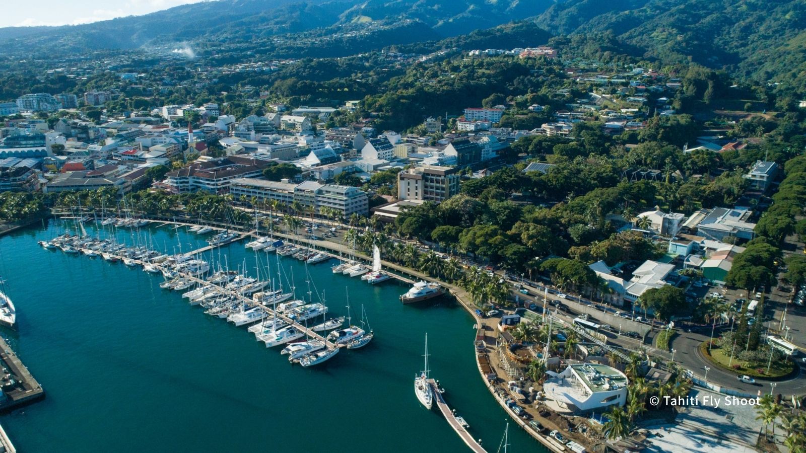 タヒチ島の港と街の風景